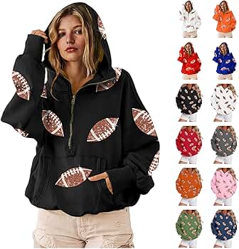 トップス xxdevelopment  pattern Sweatshirt Amazon.com: AYziemezm Womens Game Day Hoodie Half Zip